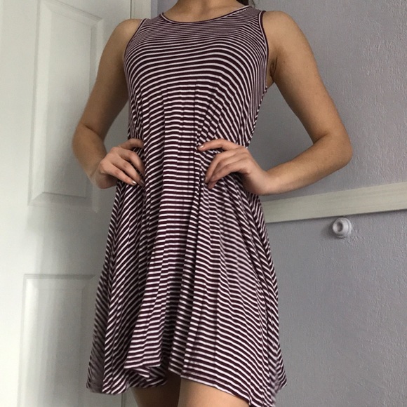 maroon and white striped dress